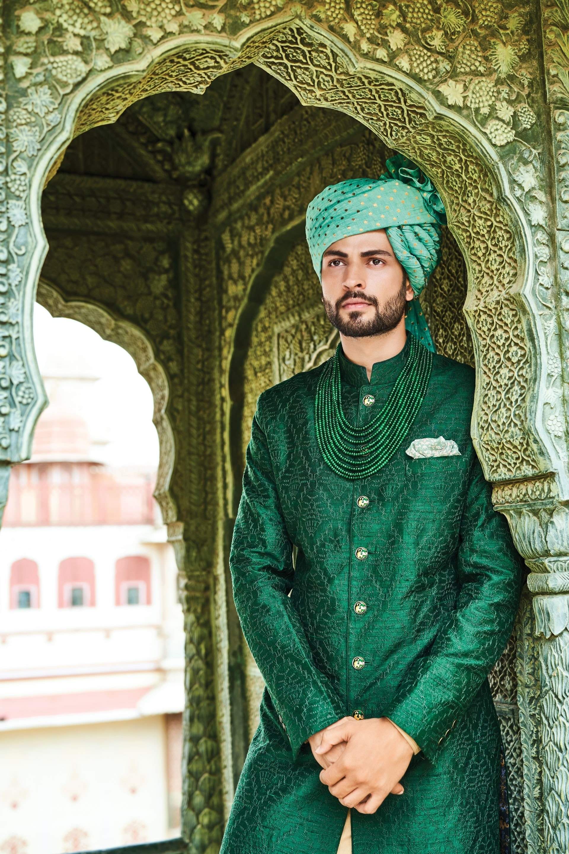 Jodhpuri Suit With Pagdi Anita Dongre Mens Mohur Safa (Aqua) In