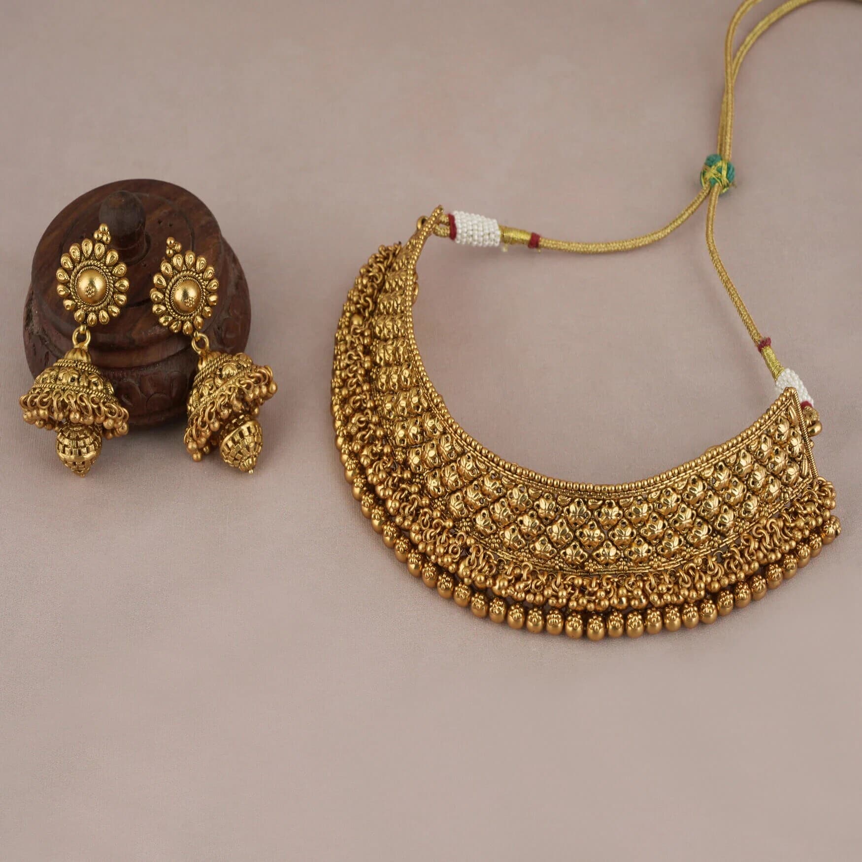 Antique Gold Plated Choker Set With Jhumka Earring in Mysore at - Main Image