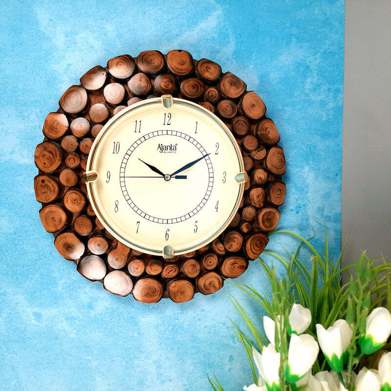 Vintage Round Wood Frame Antique Wall Clock with White Analog Dial