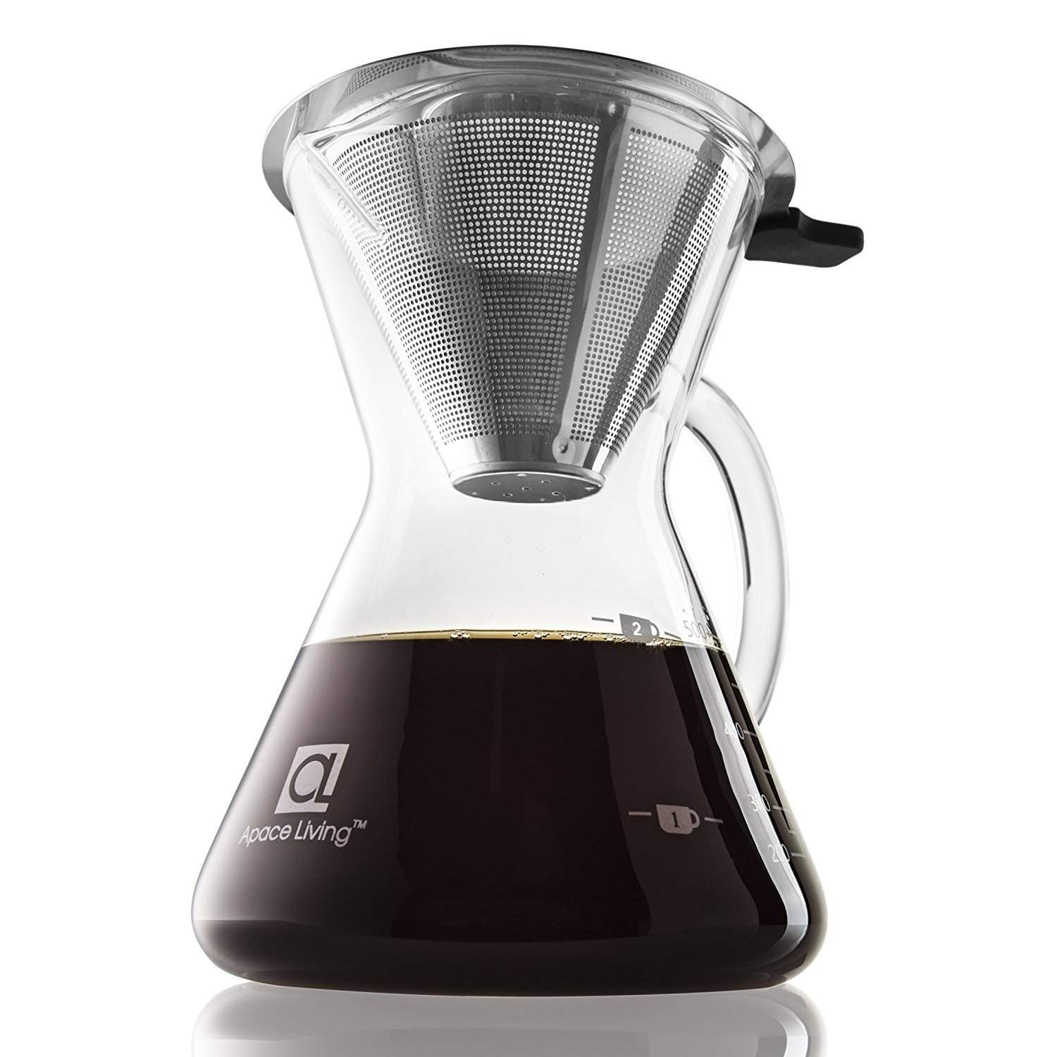 apace living pour over coffee maker 500 ml 17 oz and coffee scoop permanent stainless steel mesh filter no paper filters needed coffee dripper