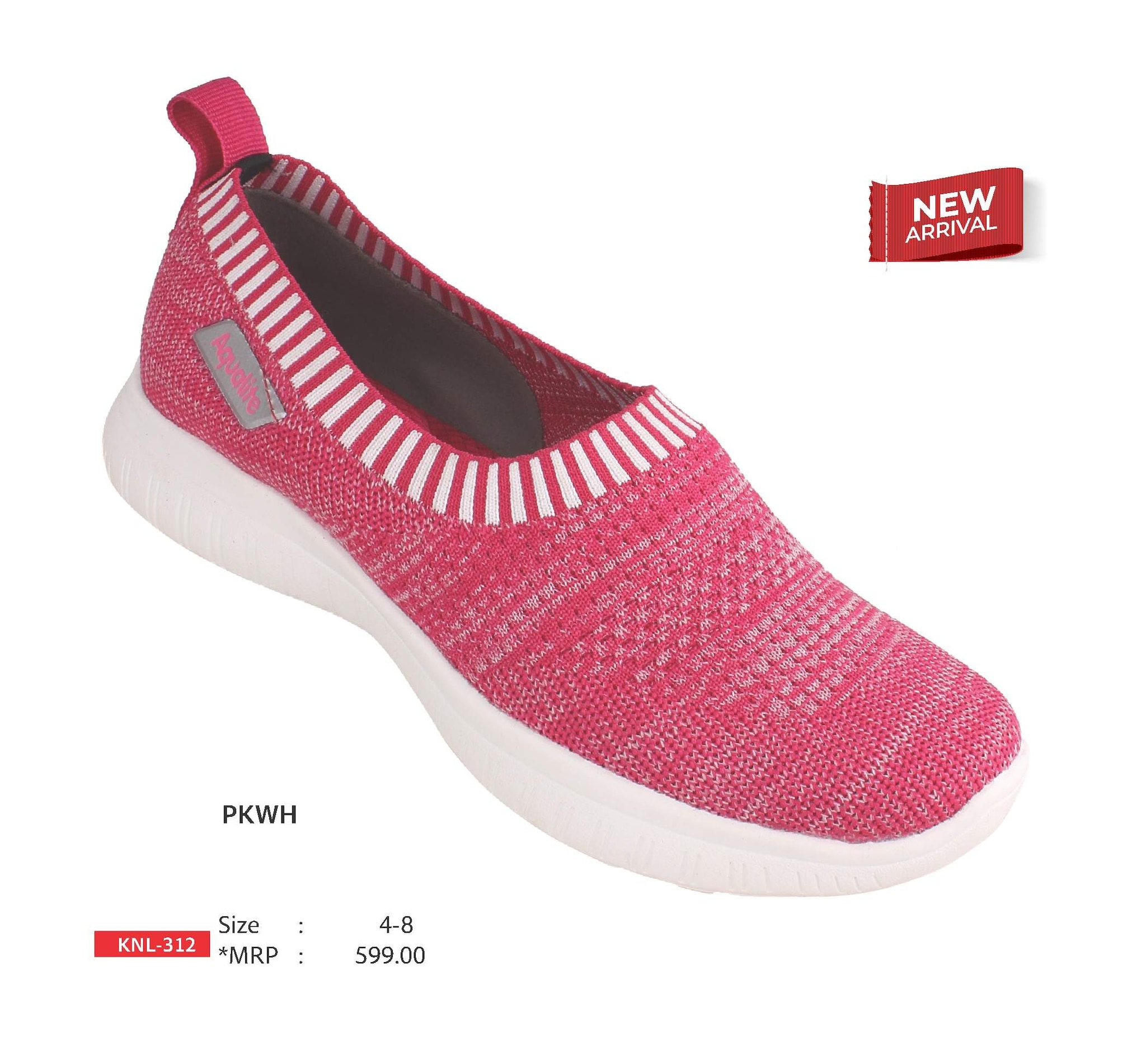 Aqualive White Sneakers Aqualite KNL-312 Ladies Shoes (Pink, White