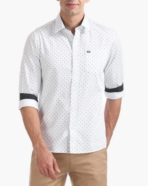 ARROW Mens Printed Slim Fit Shirt with Patch Pocket (White, 460369095001,  Size: 39) in Nashik at  2,303 -  2,399 by S S Fashion Zone - Justdial
