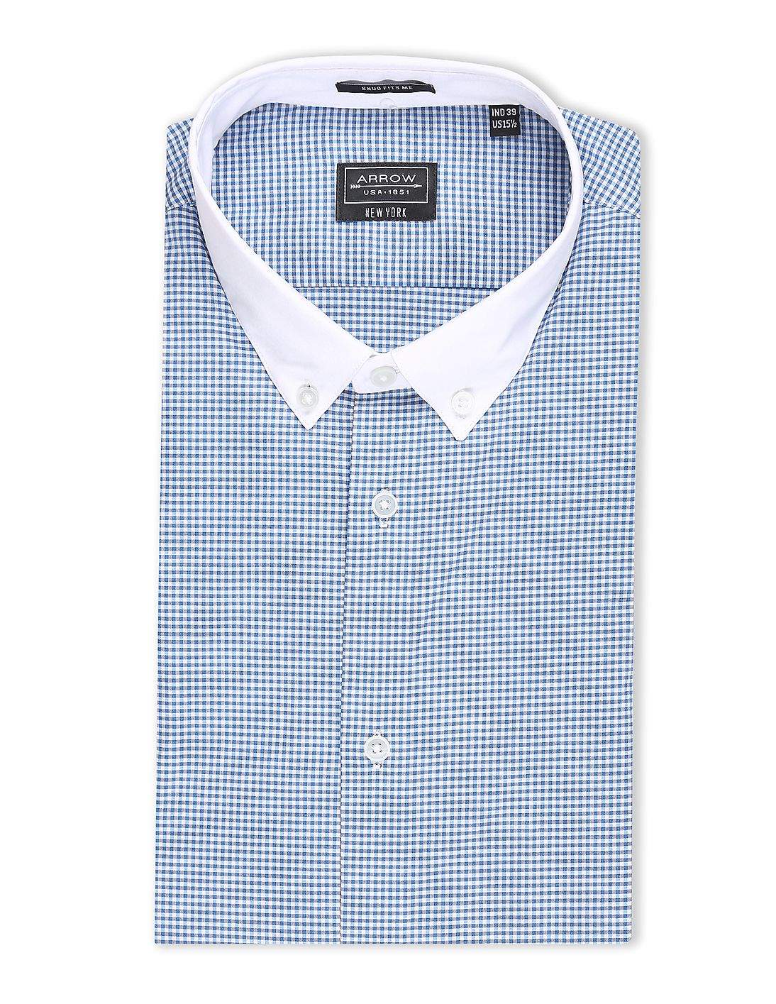 ARROW Super Slim Fit Men's Check Shirt (Blue, YDJBTVWQHPW) in