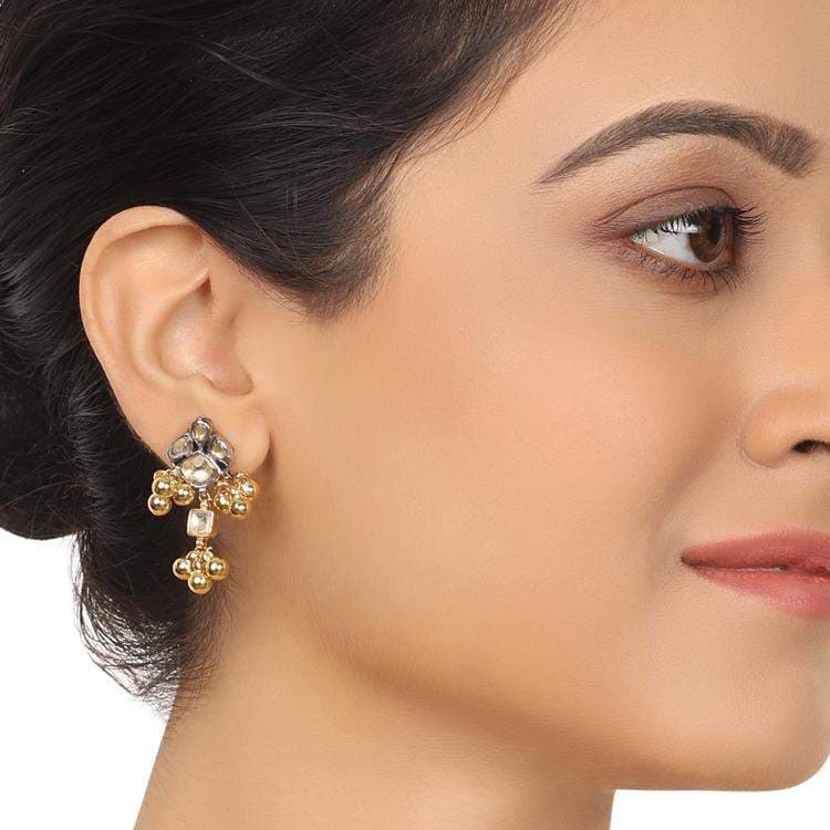 Art Karat Gold Silver Plated Mishran Cresent Kundan Pendant Set in