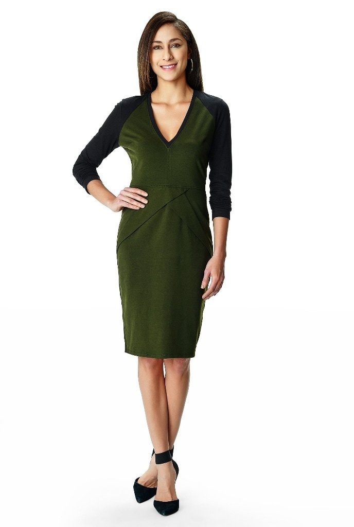 Eshakti Layered Sheath Dress V Neck Sleeveless Cotton Sheath Dress