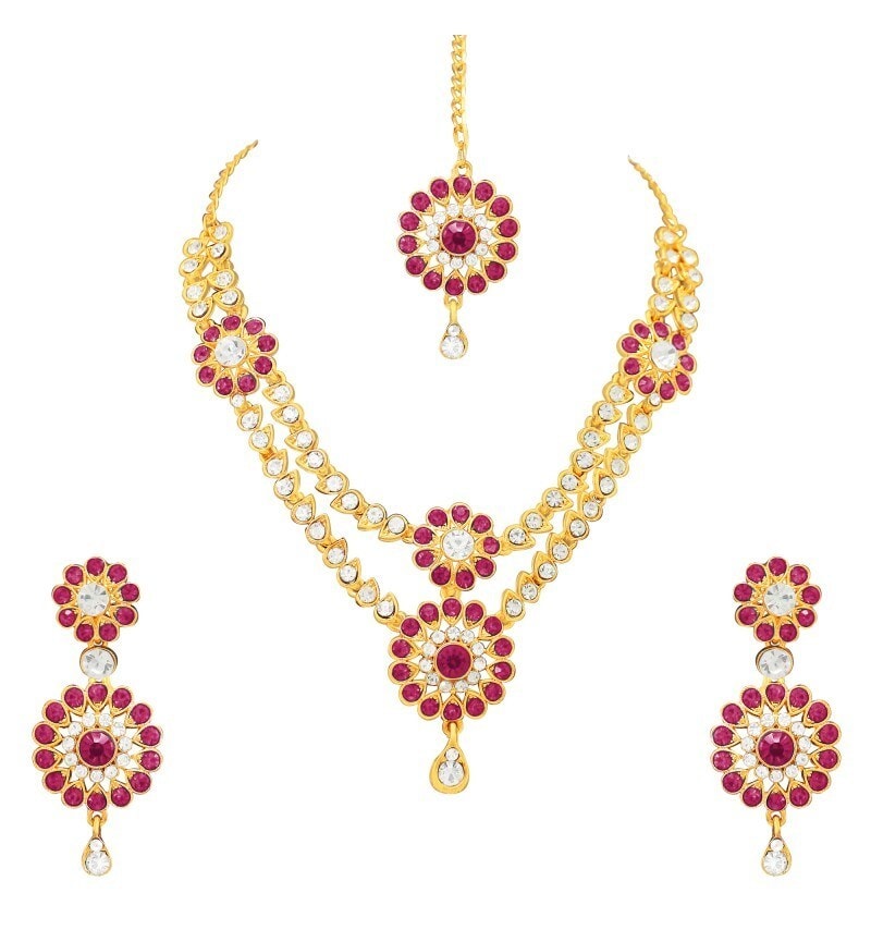 Atasi International Dark Pink Diamonds Traditional Gold Plating
