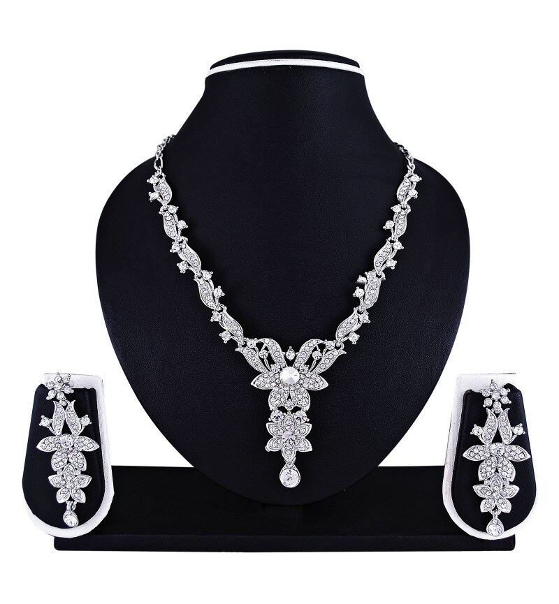 Atasi International Diamond Look Silver Plated Combo Jewellery Set