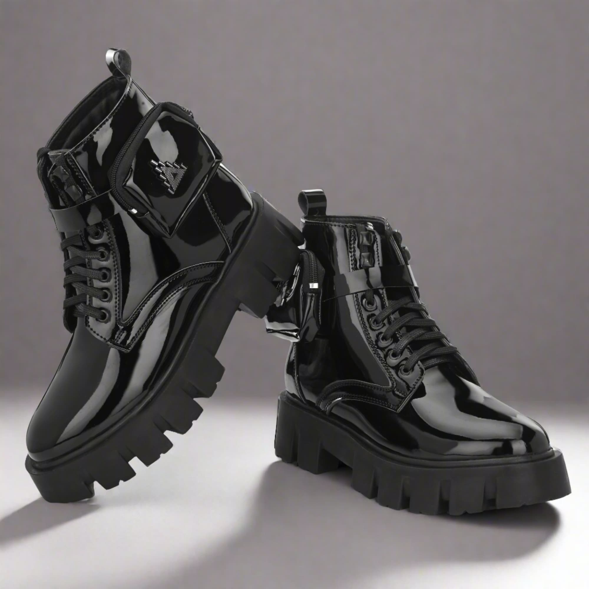 Attitudist Unisex Glossy Black Stylish Side Pocket High Heel Ankle