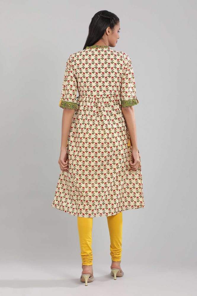Aurelia Cream Green Floral Print Kurta (18AUA10049-100009) in