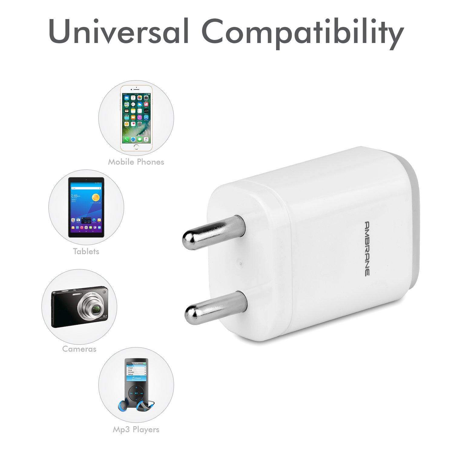 Ambrane AWC 29 point 4A Dual Port Fast Wall Charger White in