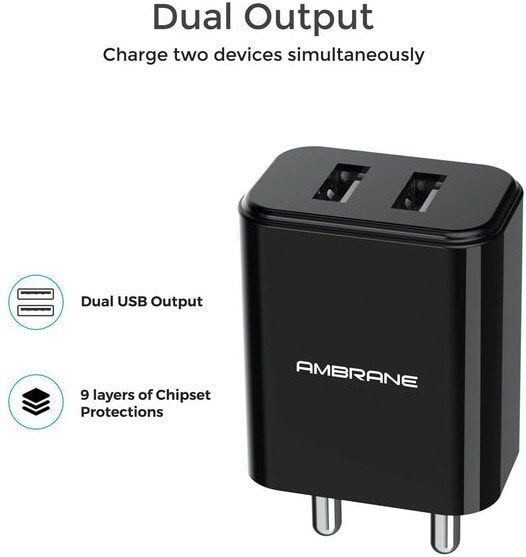Ambrane AWC 74 Dual USB Port Wall Charger Black in Pune at ₹ 664