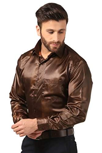 Brown satin shirt mens Clearance