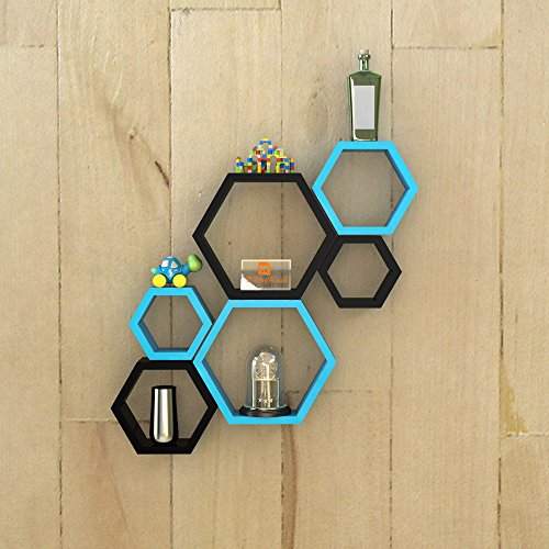 Buy Driftingwood Wall Shelf Rack Hexagon Shape Storage Wall Shelves Blue Amp Black Features Price Reviews Online In India Justdial