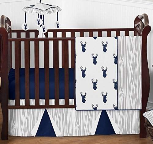 navy blue deer crib bedding