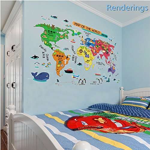 Buy World Maps Wall Decals Stickers Colorful Animal Famous