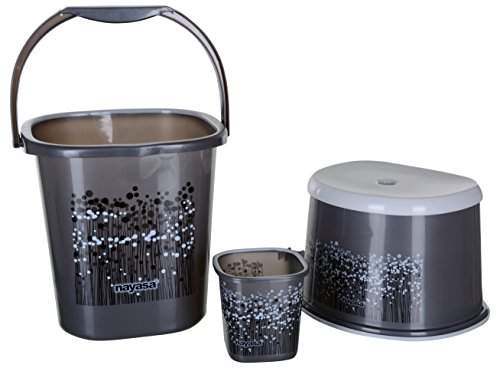 Buy Nayasa 3 Piece Plastic Bathroom Bucket Mug And Stool Set Black Features Price Reviews Online In India Justdial