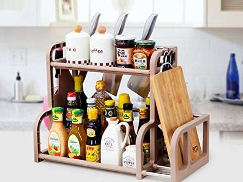 Buy Rkpm 2 Layer Brown Storage Shelf With 2 Height Adjustable Platform And 4 Side Hooks Storage Rack Kitchen Cabinet Organizer Features Price Reviews Online In India Justdial