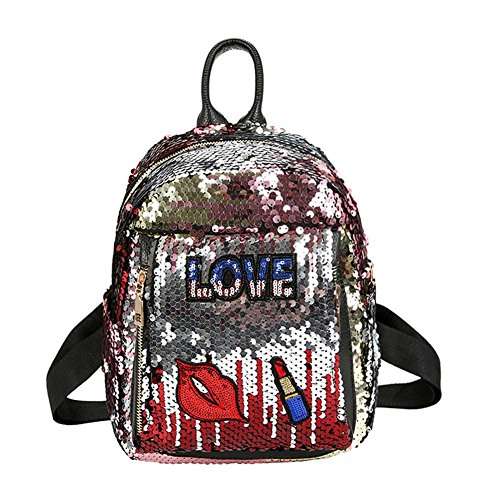 bestvech red fashion sequins backpack women girls casual preppy style lips shoulder bag