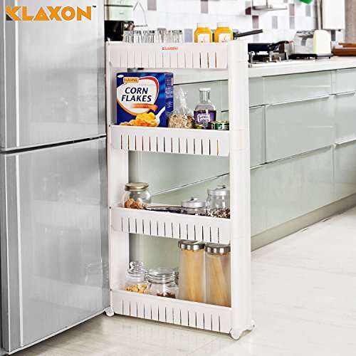 Buy Klaxon Pp Plastic 4 Tier Bathroom Kitchen Storage Organizer Shelf With Wheels White Features Price Reviews Online In India Justdial