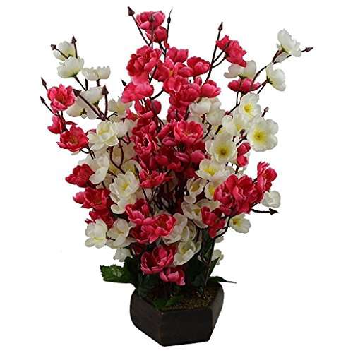 Buy Sofix Bonsai Blossom Artificial Flowers With Pot Home Decorative Flower Pot Red White Features Price Reviews Online In India Justdial