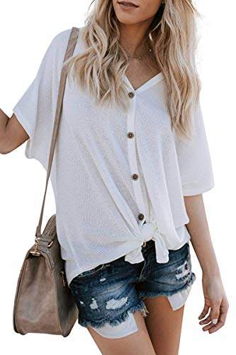 Buy Mengonee Large White Women Girls Knot Hem V Neck Button T Shirts Short Sleeve Loose Blouse Tops Features Price Reviews Online In India Justdial