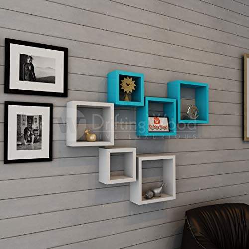 Buy Driftingwood Nesting Square Wall Shelf For Living Room Set Of 6 Wall Sleeves White And Sky Blue Features Price Reviews Online In India Justdial