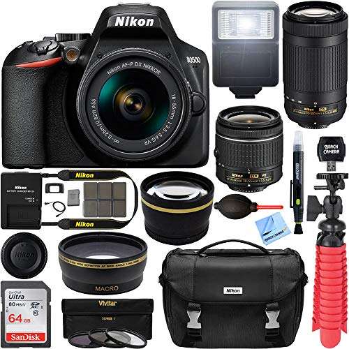 nikon d3500 dslr camera w af p dx 18 55mm 70 300mm zoom lens 64gb accessory bundle