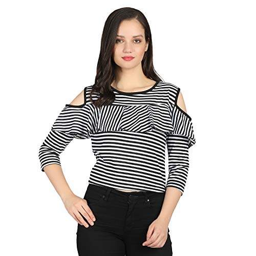 black white cold shoulder top