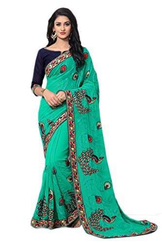 Ankit Fashions Women's Resham Embroidery Georgette Saree in Sea Green Ankit Fashions Women's Resham Embroidery Georgette Saree in Sea Green