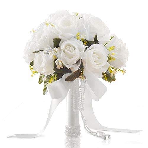 Buy Soledi Artificial Flower Bouquet With Pearl Stain Ribbon Wedding Bridemaid Bridal Bouquet Features Price Reviews Online In India Justdial