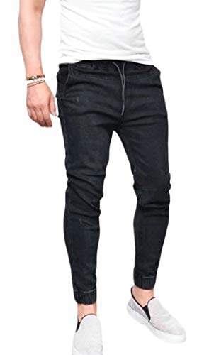 men's slim fit black stretch destroyed ripped skinny denim jeans