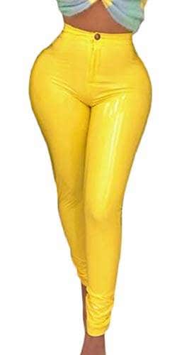 yellow leather pants womens