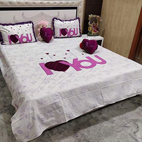 Buy Blenzza Deco Pure Cotton I Love You Design Double Bedsheet With 2 Stylish Pillow Covers 2 Heart Shape Cushions Features Price Reviews Online In India Justdial
