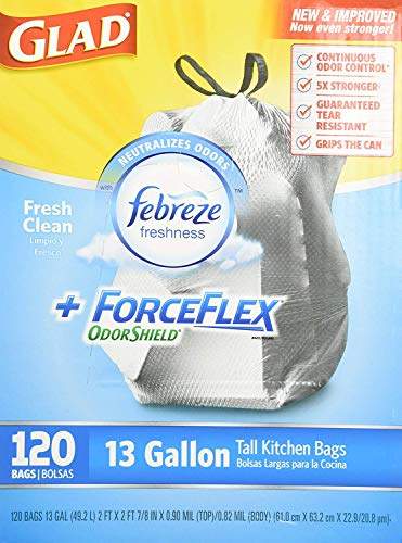 Buy Glad Forceflex Odorshield Drawstring Kitchen Trash Bags 13 Gallon Fresh Clean 120 Count Features Price Reviews Online In India Justdial