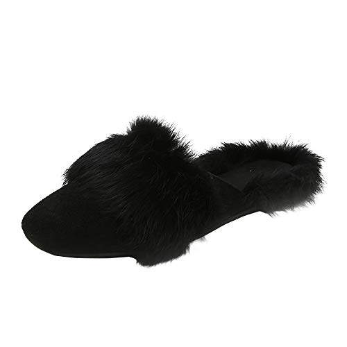 sheepskin fluffy slip on slippers black