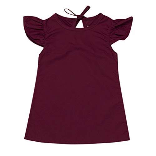 Summer Infant Baby Girls Fly Sleeve Bow Solid Print Dress Clothes Casual Dresses