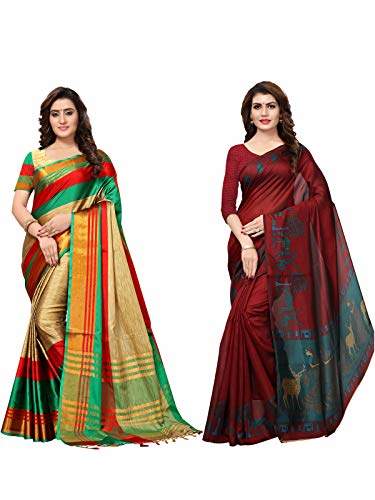 Buy Kanchnar Women S Silk Saree Combo Pack Of 2 725s5 849s396 Saree1 Beige Saree2 Maroon Saree1 Woven Patta Saree2 Printed Features Price Reviews Online In India Justdial justdial