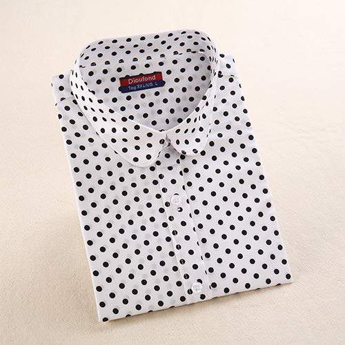 women's white blouse with black polka dots