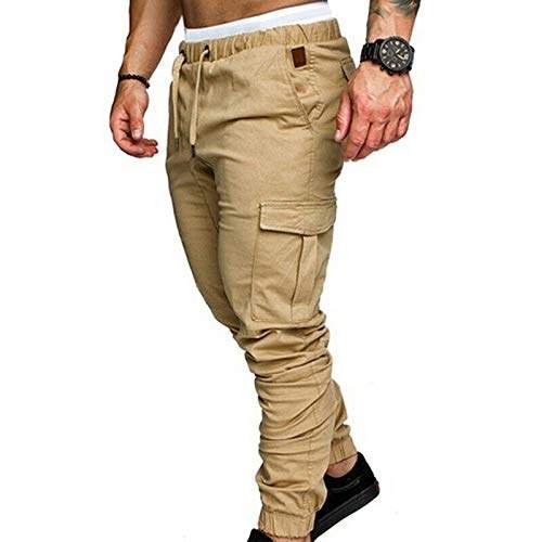 mens khaki cargo pants elastic waist
