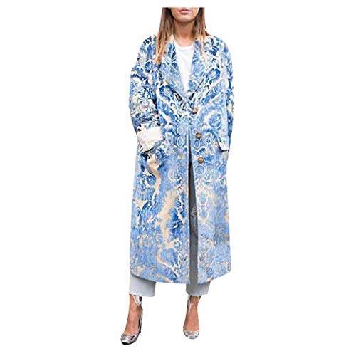 iHHAPY Ladies Trench Coat Long Jacket Casual Transition Jacket Floral Elegant Parka Casual Jacket Autumn Winter Cardigan