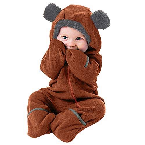 Newborn Kids Baby Long Sleeve Jumpsuit Solid Hooded Zipper Romper Coat Outwear