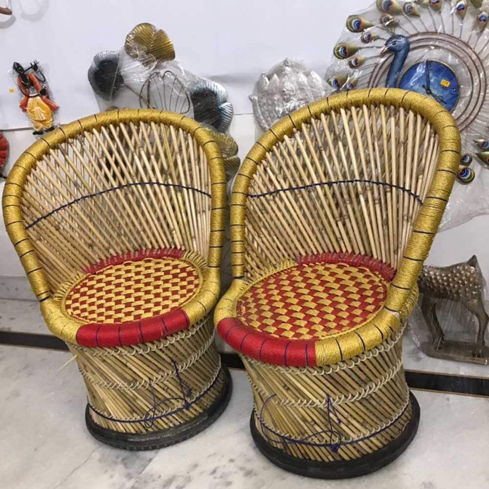 Half Circular Bamboo Chair Teakwood Semi Circle Chair, Without