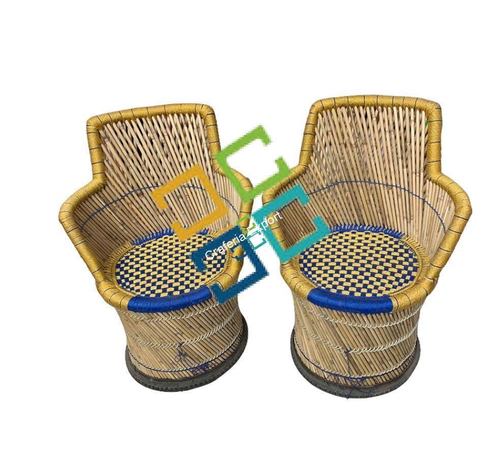 Bamboo Mudha Chairs Set of with Armrest -Handmade furniture