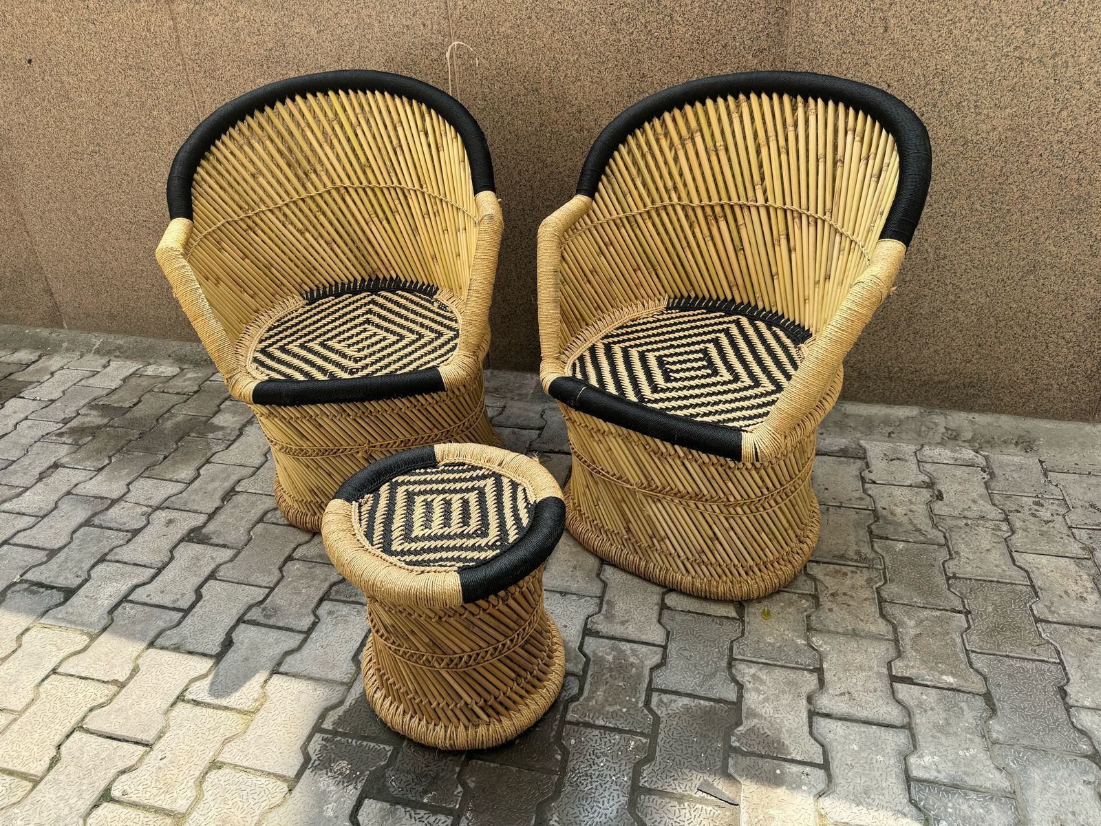 Bamboo mudha chairs with mudha stool set for home indoor outdoor