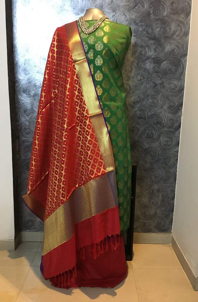 green and red salwar kameez