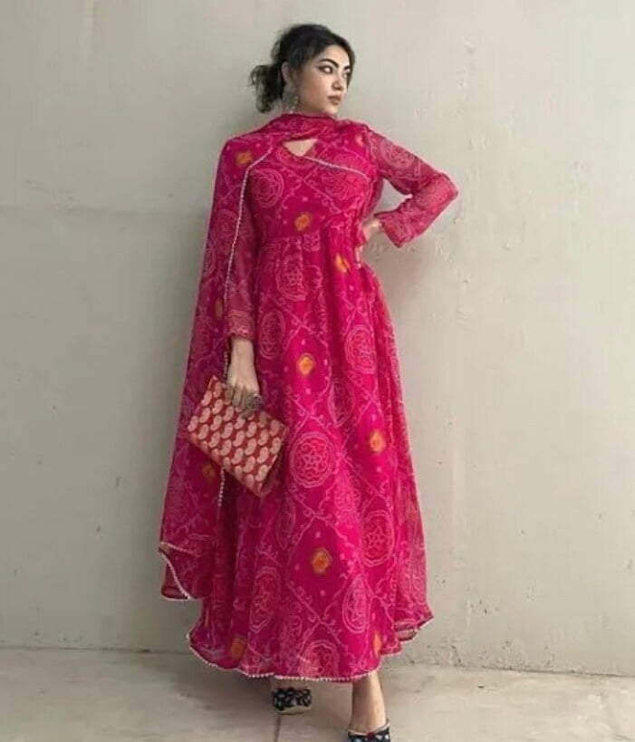 Bandhani Print Pink Beautiful Anarkali Suit in Mumbai at ₹ 400