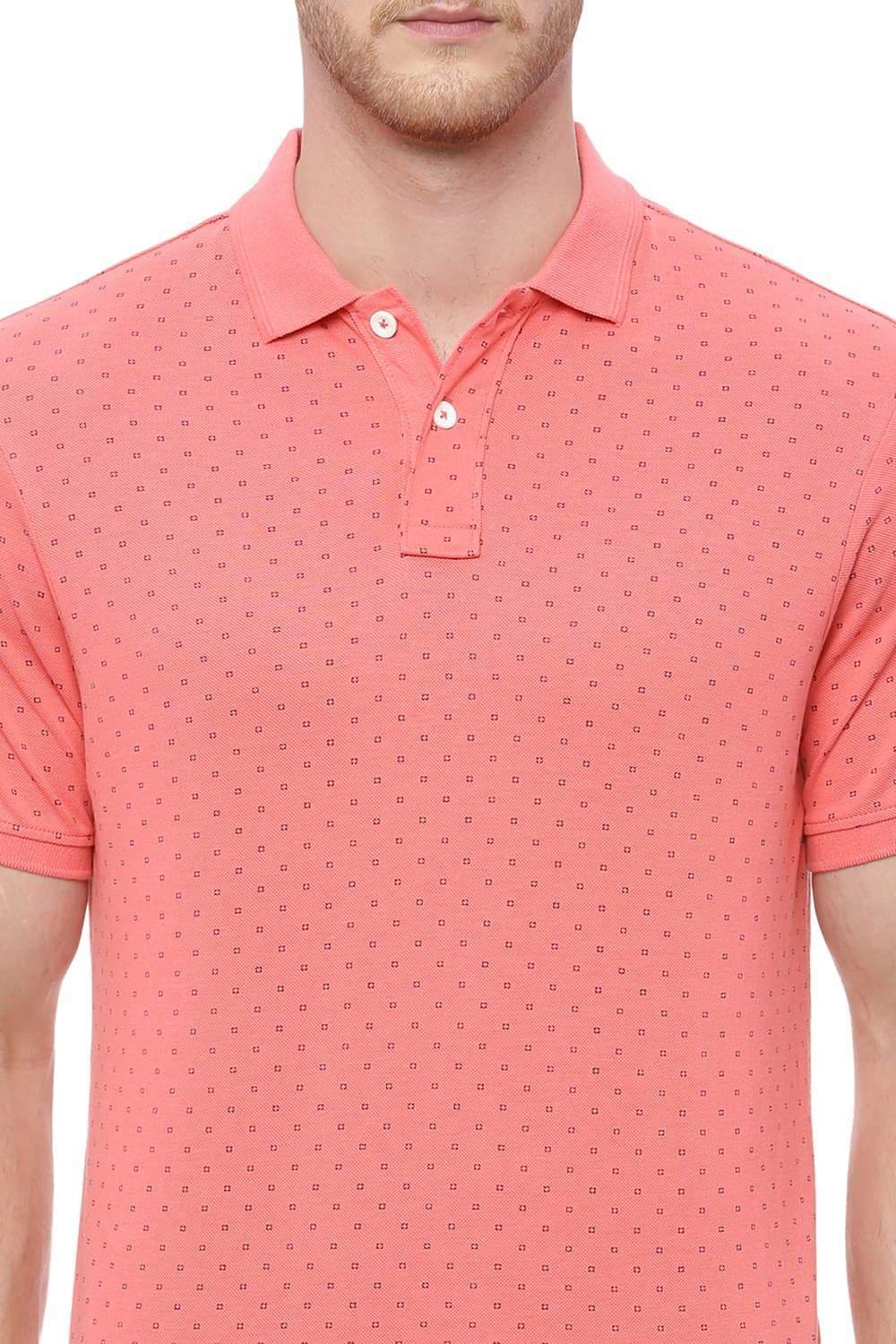BASICS Muscle Fit Pink Coral Printed Polo T Shirt 18BTS37901 (XS