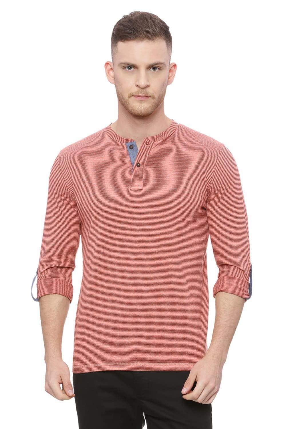 Henley Shirt Muscle BASICS Muscle Fit Ketchup Red Henley T Shirt
