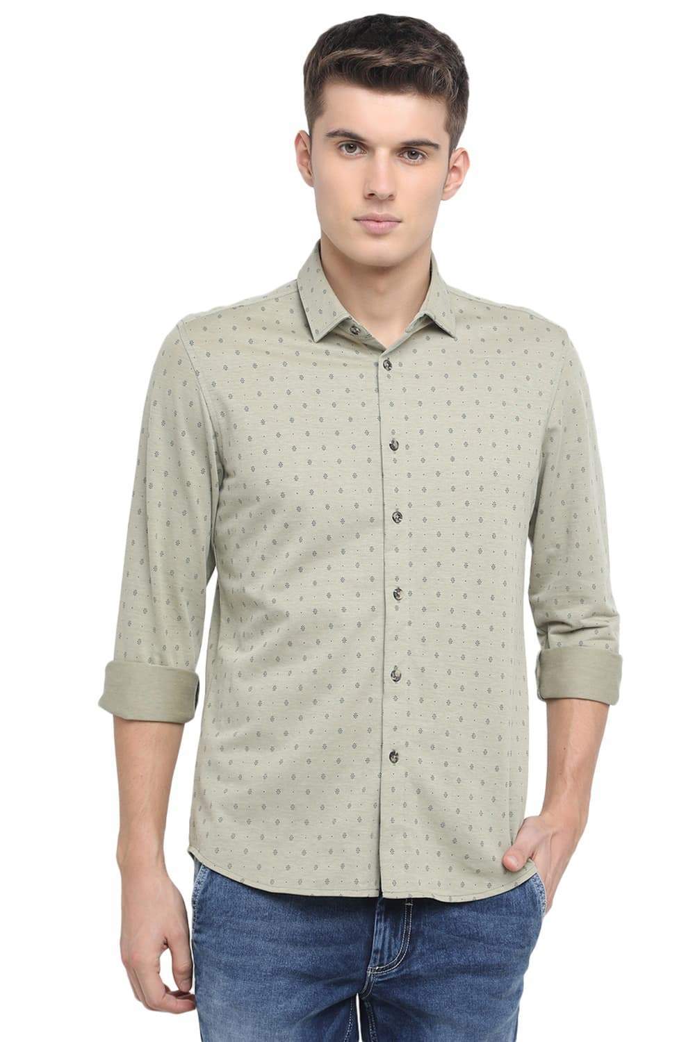 BASICS Slim Fit Woodbine Green Knit Shirt 18BSH39537 (XL