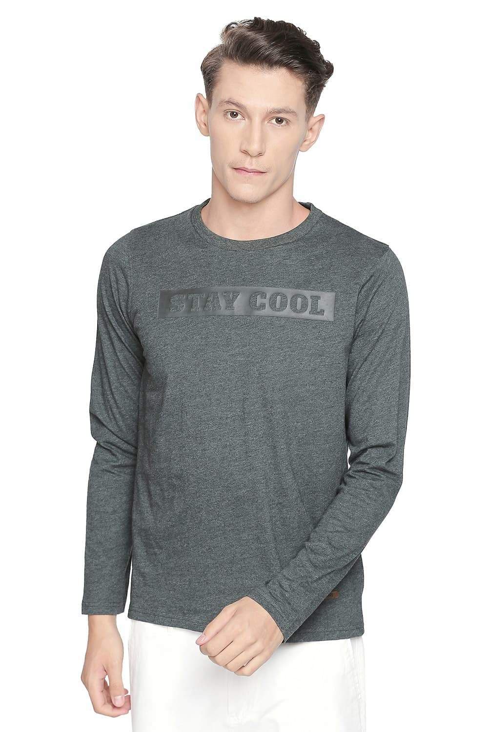 BASICS Muscle Fit Heather Grey Crew Neck Long Sleeve T Shirt